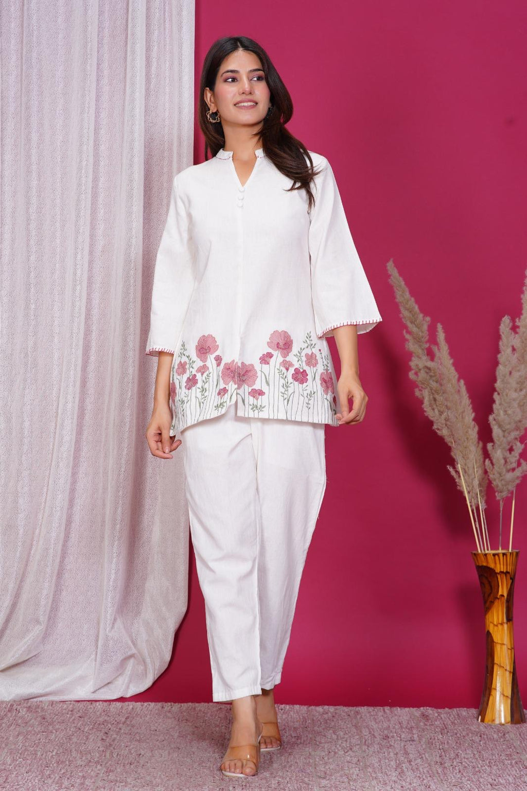 Rosabelle – Embroidered Rose Co-ord in Soft White